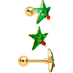 16G 1/4 Red Green Gem Merry Christmas Cartilage Tragus Set of 3