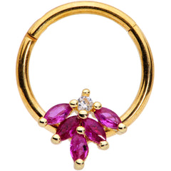 16G 3/8 Dark Red Gem Gold Tone Autumn Leaves Hinged Segment Ring