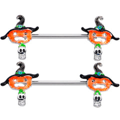14G 9/16 Pumpkin Witch Ghost Halloween Barbell Nipple Ring Set