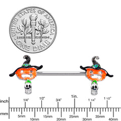 14G 9/16 Pumpkin Witch Ghost Halloween Barbell Nipple Ring Set