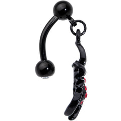 Red Gem Black Widow Spider Halloween Dangle Top Mount Belly Ring