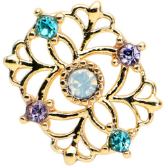 16G 5/16 White Faux Opal Gold Hue Web Flower Labret Monroe Tragus