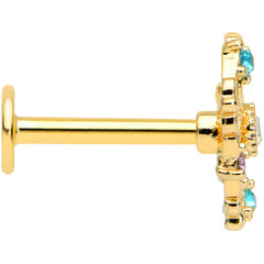 16G 5/16 White Faux Opal Gold Hue Web Flower Labret Monroe Tragus
