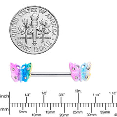 14G 9/16 Clear Gem Baroque Rainbow Butterfly Nipple Ring Set