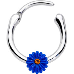 16G 3/8 Yellow Gem Blue Sunflower Cartilage Clicker