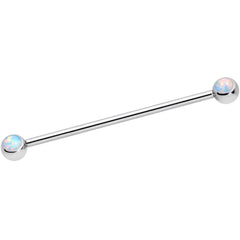 14G White Faux Opal Ball Ends Industrial Barbell 35mm