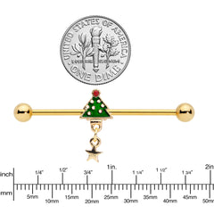 14G Red Gem Star Christmas Tree Dangle Industrial Barbell 38mm