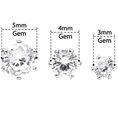 20G Clear CZ Gem 3mm to 5mm Post Stud Earring Set of 3