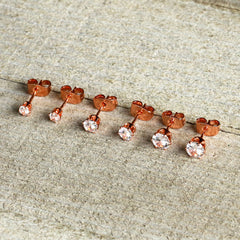 20G Clear CZ Gem Rose Gold Tone Post Stud Earring Set of 3
