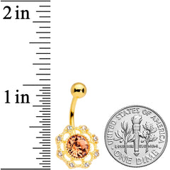 Clear Pink CZ Gem Gold Tone Sunburst Belly Ring