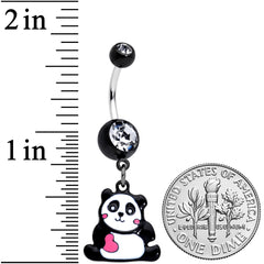 Clear Gem Panda Heart Dangle Belly Ring