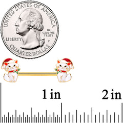 14G 9/16 Gold Tone Cat Santa Christmas Barbell Nipple Ring Set