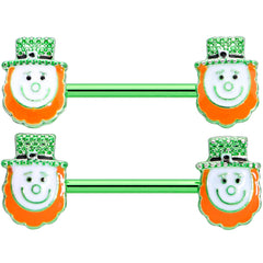 14G 9/16 Green Gem Leprechaun St Patricks Day Nipple Ring Set
