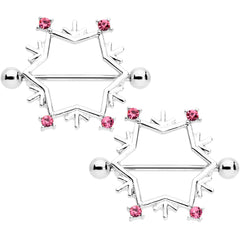 14G 3/4 Pink Gem Snowflake Christmas Nipple Shield Set