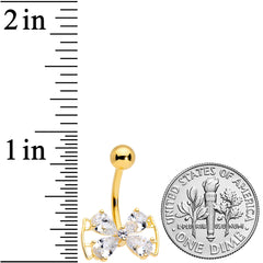 Clear CZ Gem Gold Tone Beauty Bow Belly Ring