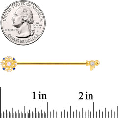 14G White Synthetic Opal Gold Tone Key Industrial Barbell 38mm