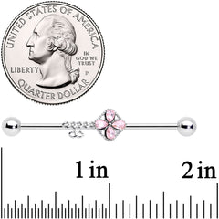 14G Pink Gem Open Key Industrial Barbell 38mm