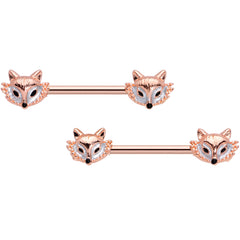 14G 9/16 Rose Gold Tone Fashion Fox Barbell Nipple Ring Set