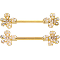14G 9/16 Clear Gem Gold Tone Style Splat Barbell Nipple Ring Set