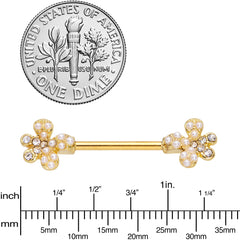 14G 9/16 Clear Gem Gold Tone Style Splat Barbell Nipple Ring Set