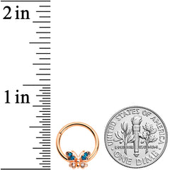 16G 3/8 Aqua Gem Rose Gold Tone Butterfly Hinged Segment Ring