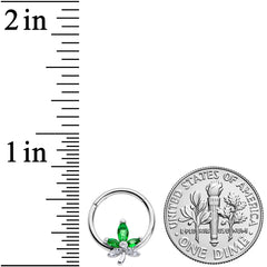 16G 3/8 Clear Green Gem Pot Leaf Hinged Segment Ring