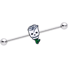 14G Skull White Rose Valentines Industrial Barbell 38mm