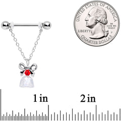 14G 11/16 Red Gem Bell Christmas Chain Dangle Nipple Ring Set