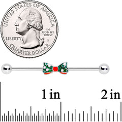 14G Green Red White Bow Christmas Industrial Barbell 38mm