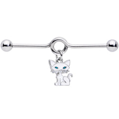 14G Blue Eyed White Cat Dangle Project Barbell 38mm