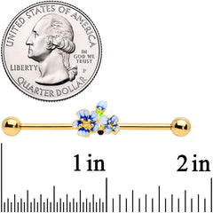 14G Gold Tone White Blue Flower Industrial Barbell 38mm