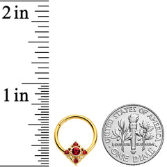 16G 3/8 Red Gem Gold Tone Regal Rhombus Hinged Segment Ring