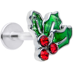 16G 1/4 Red Gem Holly Berry Christmas Holiday Labret Tragus