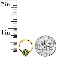 16G 3/8 Red Gem Gold Tone Crest Christmas Hinged Segment Ring