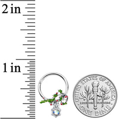 16G 3/8 Aurora CZ Candy Cane Holly Christmas Hinged Segment Ring