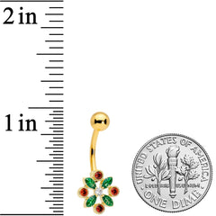 Clear Red Gem Gold Tone Crest Christmas Belly Ring