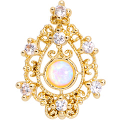 16G 1/4 Ornate White Synthetic Opal Gold Tone Oval Cartilage Tragus