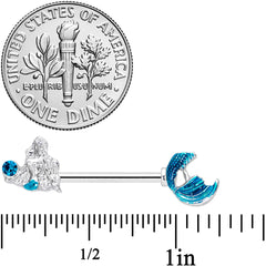 14G 9/16 Aqua Gem Gazing Mermaids Barbell Nipple Ring Set
