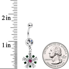 Clear Pink Green Gem Snowflake Holiday Dangle Belly Ring