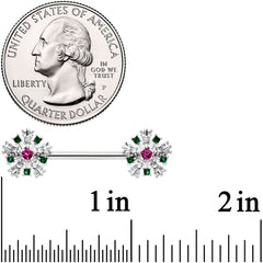 14G 9/16 Clear Pink Green Gem Snowflake Barbell Nipple Ring Set