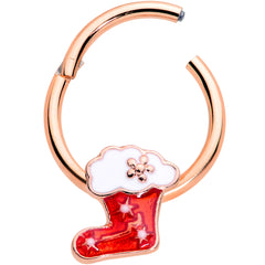 16G 3/8 Rose Gold Tone Red Christmas Stocking Hinged Segment Ring