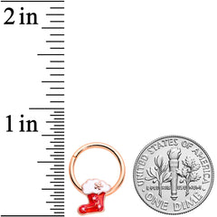 16G 3/8 Rose Gold Tone Red Christmas Stocking Hinged Segment Ring