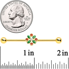 14G Red Gem Gold Tone Crest Christmas Industrial Barbell 38mm