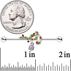 14G Aurora Gem Candy Cane Holly Christmas Industrial Barbell 38mm