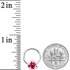 16G 3/8 Red Gem Exotic Flower Hinged Segment Ring