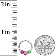 16G 3/8 Clear Gem Floral Garland Hinged Segment Ring