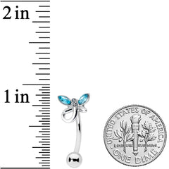 Blue Clear Gem Loop Butterfly Top Mount Belly Ring