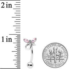 Pink Clear Gem Loop Butterfly Top Mount Belly Ring