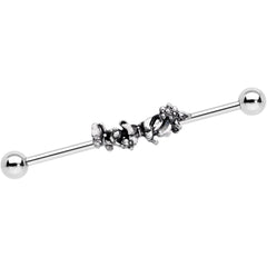 14G Clear Gem Butterfly Array Flower Industrial Barbell 38mm