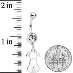 Clear Gem White Sitting Dog Dangle Belly Ring